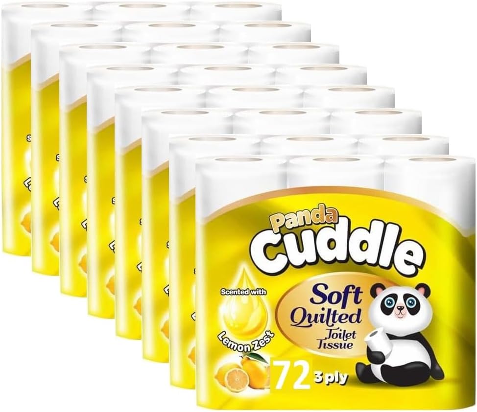Panda Cuddle Soft Quilted Toilet Rolls, Super Quality Classic 3 Ply Toilet Tissue Unscented, 72 Rolls